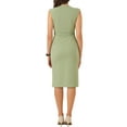 thumbnail image 3 of Vestido de tubo sin mangas con cuello en V para mujeres Inspire Chic, vestido lápiz con cinturón para el trabajo, verde claro, talla XL, 3 of 6