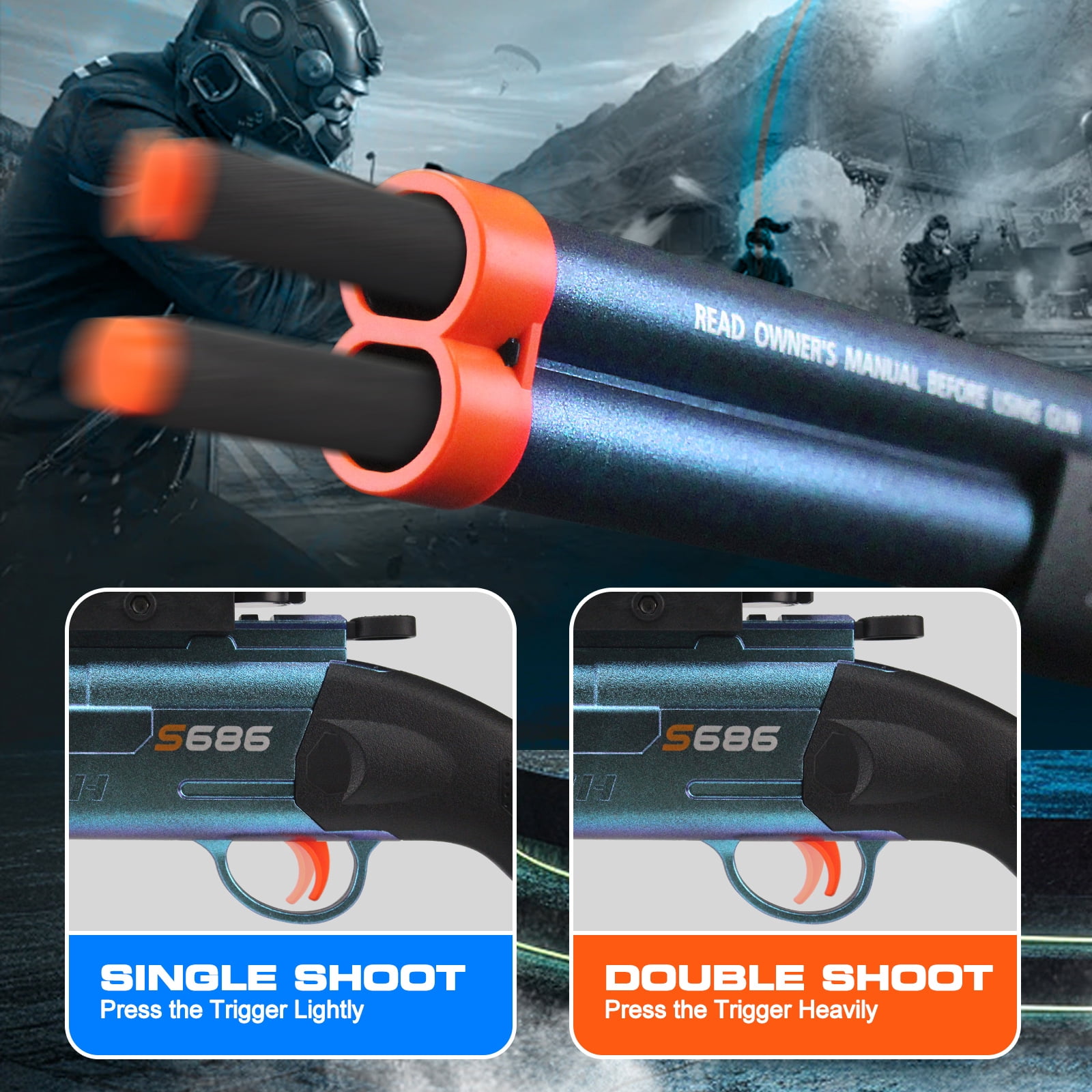 Double Barrel Manual Loading Soft Dart Blaster, with 40 Soft Darts,  Foam Blaster with Scope for 14+ Years Old