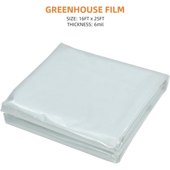 Ourlova 16FT x 25FT Greenhouse Plastic Sheeting Film Greenhouse Polyethylene Film Cover 6 Mil Heavy Duty Plastic Sheeting UV Resistant for Farms Gardens