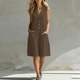 thumbnail image 3 of Ohufall Women's Jumpsuits Sleeveless V Neck Button Short Jumpsuits with Pocket Loose Comfort Summer Casual Jumpsuits, 3 of 8