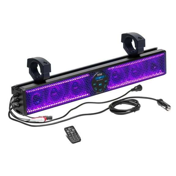 BOSS Audio Systems BRT25SLR ATV UTV Sound Bar - 25 Inches Wide, 3 inch Speakers, 1 inch Tweeters, Full Range, IPX5 Weatherproof, Bluetooth, Built-in Amp, Multicolor Illumination, Golf Cart Compatible