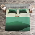 thumbnail image 3 of Ambesonne Fantasy Quilted Bedspread Set 3 Pcs, Giant Whale Sailboat, King Size, Green Beige, 3 of 3