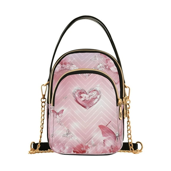 ALAZA Chain Crossbody Bags for Women Valentine Heart Butterfly Shoulder Handbag Phone Purse