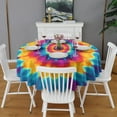 thumbnail image 2 of Colorful Rainbow Tie Dye Spiral Pattern Round Tablecloth 60"x60",Wrinkle Wipeable Table Cloth for Kitchen Dining Room Picnic Patio Party, 2 of 6