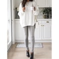 thumbnail image 2 of Jersey de punto acanalado suéter de manga larga con cuello redondo y abertura lateral para mujer para otoño invierno blanco S, 2 of 5