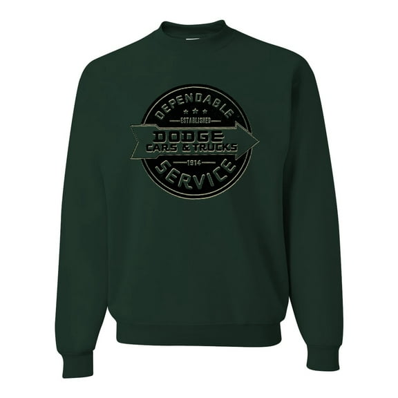 Dependanble Service of Dogde since 1914 | Mens Cars and Trucks Crewneck Graphic Sweatshirt, Forest Green, Medium