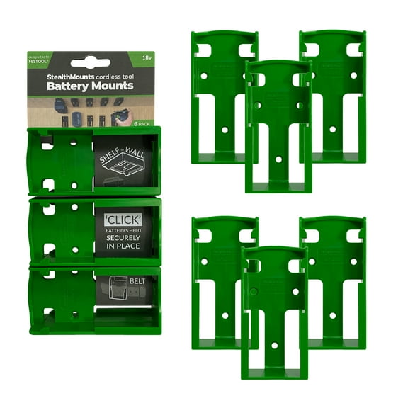 Stealthmounts Green Battery Mount for Festool 18V Batteries 6 Pack