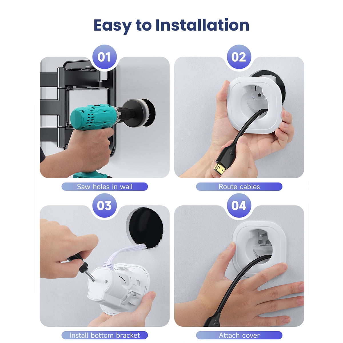 in-Wall Cable Management Kit, TV Cord Hider for Wall Mounted TV, Includes Power & Low Voltage Cables Management, Wall Cable Concealer Kit with Hole Saw Drill Attachment