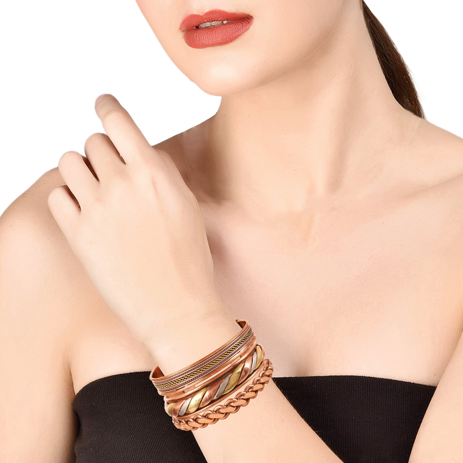 Sunsoul by Touchstone Indian Copper Brass Yoga Meditation 3 Elite Metal Bracelets Jewelry for All.