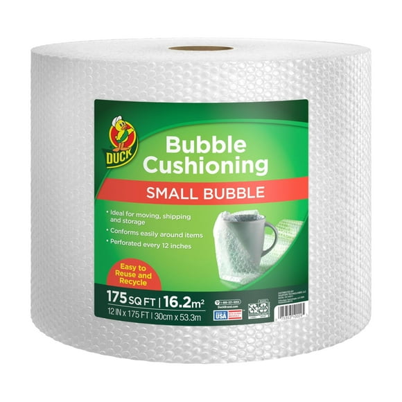 Duck Brand Envoltorio acolchado de burbujas pequeñas para mudanzas y envíos, envoltura de burbujas de 175 pies para protección adicional, cajas de embalaje y sobres, rollo de burbujas transparente, su
