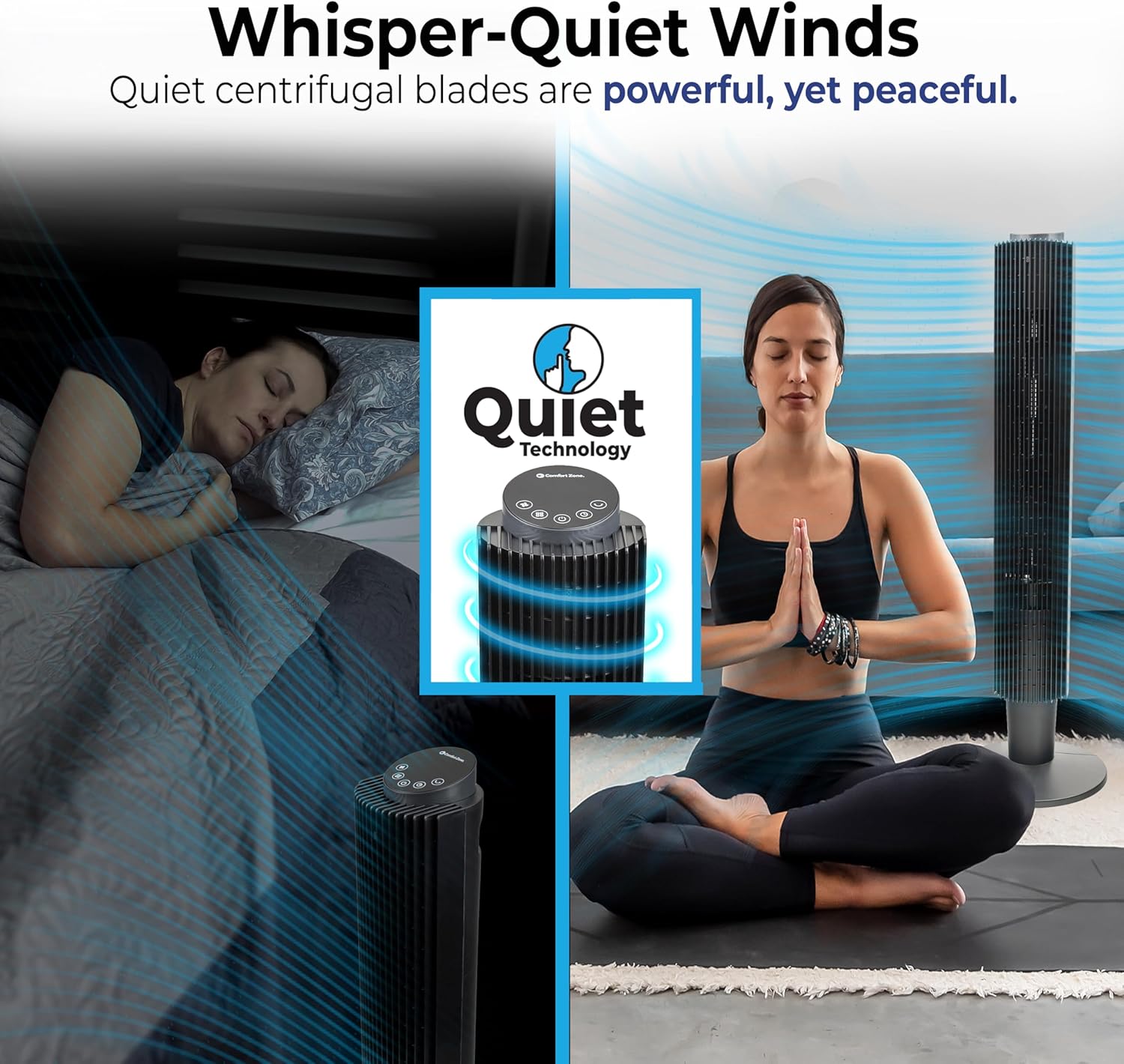 Comfort Zone 42 in. Tower Fan, Remote, 5 Speed, Timer, Wi-Fi