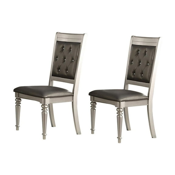 Benzara BM171541 42 x 21 x 24 in. Rubber Wood Dining Chair with Diamond Tufted Back, Gray - Set of 2