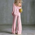 thumbnail image 4 of vdgthytj 2 Piece Sets for Women Striped Long Sleeve off Shoulder Tops Wide Leg Pants Fall Casual Loungewear Outfits(X-Small,Pink), 4 of 6