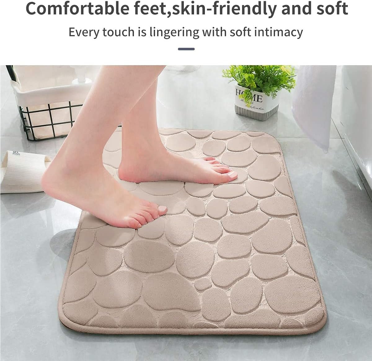 Memory Foam Bath Mat Cobblestone Bathroom Rugs Super Water Absorbent Bath Mats for Bathroom Machine Washable Bath Rugs