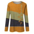 thumbnail image 4 of Black and Friday Deals 2023 Cotonie Women's Stitching Color Sweatshirt Long Sleeve T-shirt Round Neck Pullover 2023 Trendy Casual Tops,Orange,S, 4 of 5