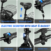 SISIGAD Electric Scooter with Seat for Adults, 500W Peak Motor, 36V 7.8Ah Battery, 20 Miles Range, E Scooter with Large Basket, UL2272