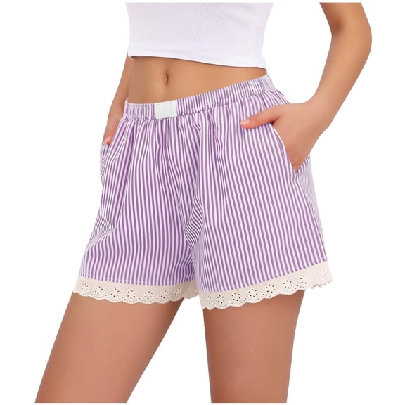 Hurxie Womens Pajama Shorts Comfy Elastic Waist Sleep Shorts Bamboo Viscose Soft Pj Bottoms with Pockets Purple,S