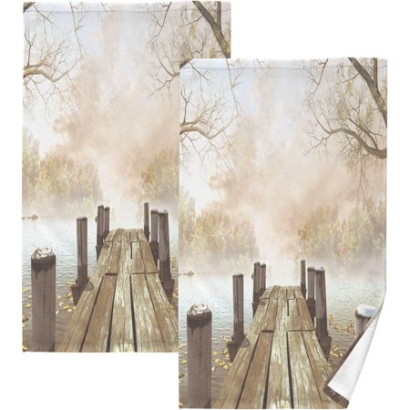 Desolate Wooden Pier Print Pure Cotton Hand Towels for Bath Decorative Guest Towels Fingertip Towels for Bathroom Spa Gym, 2-Piece, 16 x 28 inches(220) Wash cloth