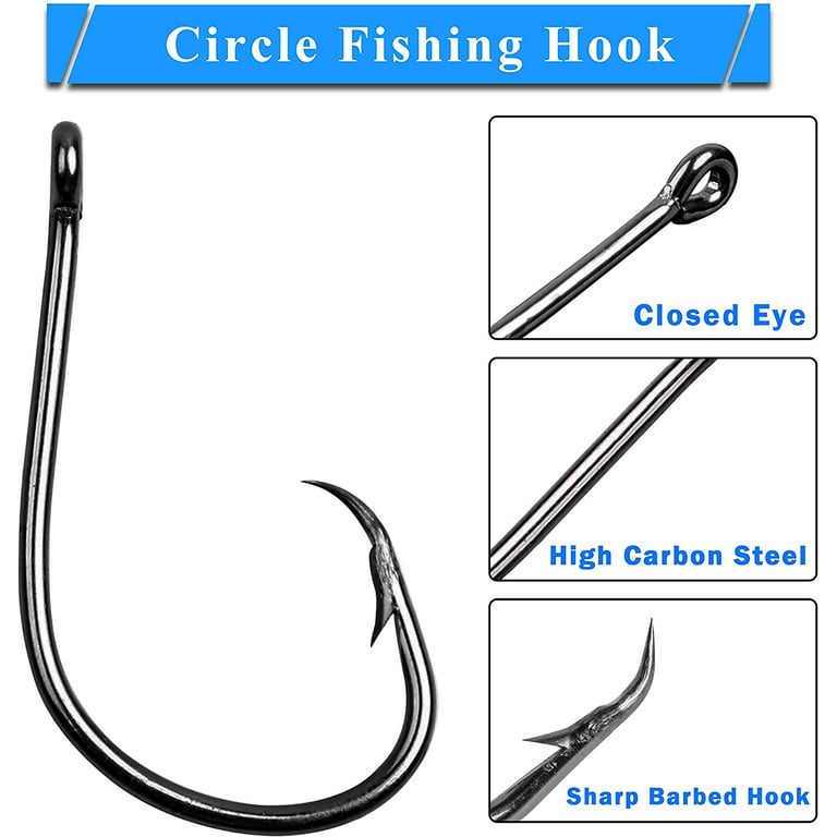 OROOTL Fishing Circle Hooks Saltwater Hook,100pcs High Carbon Steel  Fishhooks in-line Straight Eye Hook