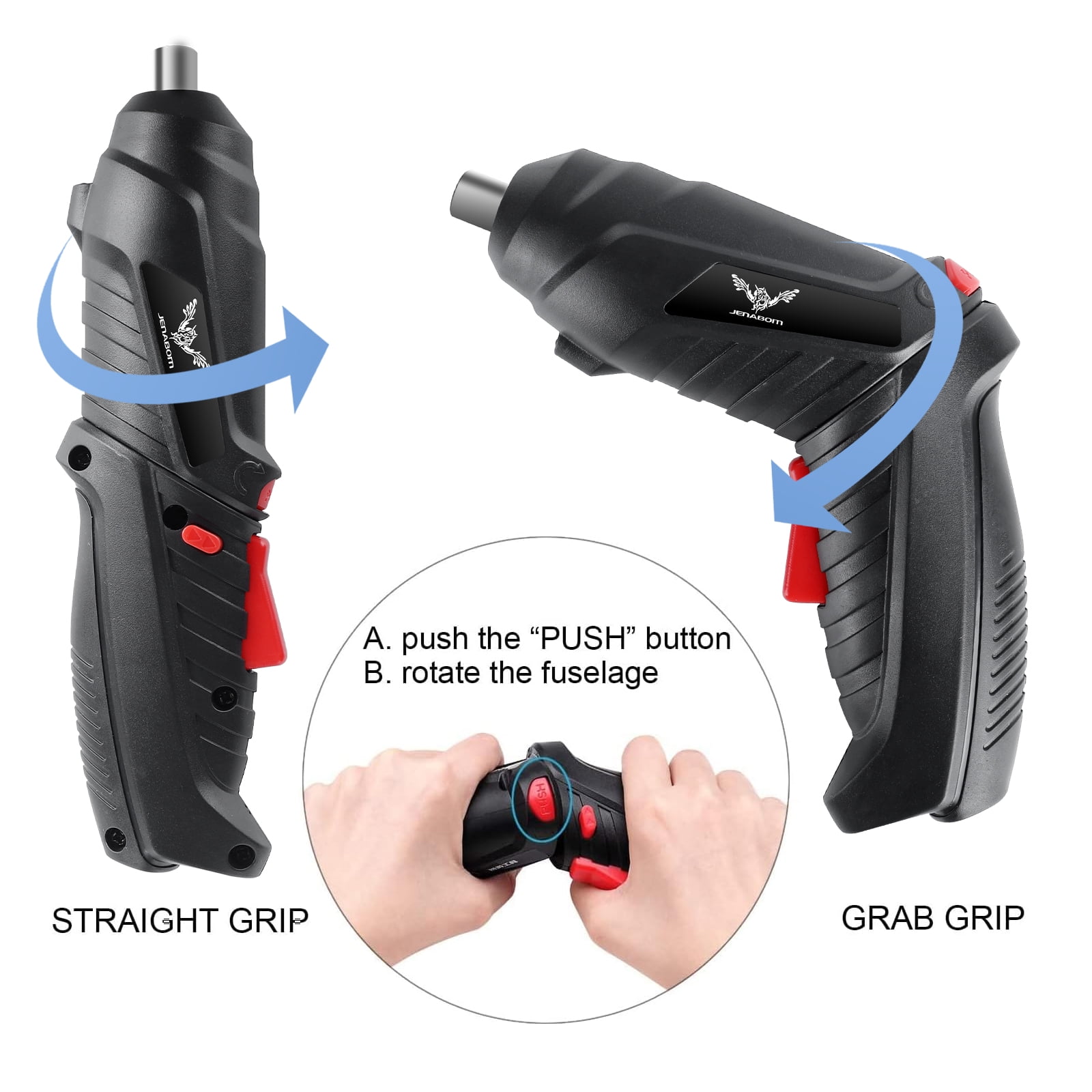 JENABOM 26 in 1 Electric Screwdriver Cordless Rechargeable  Set 3.6V Li-ion 3.5Nm Max Torque  Rotatable with LED Light Screwdriver for Home Office DIY  (Black)