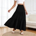 thumbnail image 2 of Dianli Gifts A Line Midi Skirt Elastic Waist Ruffled Ankle Length Wave Wrinkle Pleated Design Loose Fit Breathable Pull On Casual Everyday Travel Work To Weekend Maxi Skirt, 2 of 8