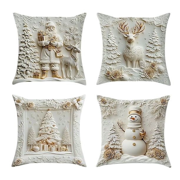 Funda decorativa festiva con motivos bordados de copos de nieve y renos para el sofá del hogar
