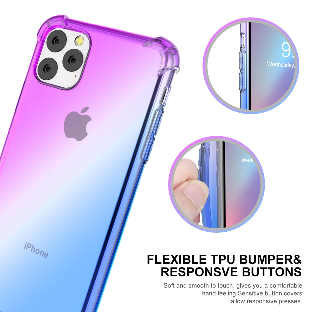 Iphone 11 Pro 5 8 Inch Protective Case Soft Tpu Thicken Scratch Resistance Color Gradient Phone Back Cover Purple Blue Walmart Com