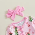 thumbnail image 5 of Cjfdfy Newborn Baby Girl Christmas Footed Romper Christmas Tree Santa Print Zip-up Long Sleeve Footed Bodysuit And Headband Infant Cute My Christmas Fall Winter Outfit 0-9M, 5 of 9
