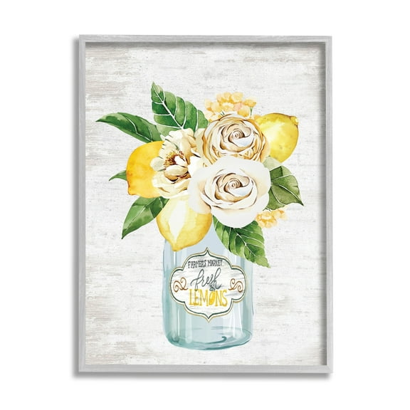 Stupell Industries Fresh Lemon Floral Bouquet Farmers Market Jar, 11 x 14,Design by Lettered and Lined