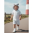 thumbnail image 5 of BemeyourBBs 2Pcs Toddler Baby Boy Shark Raccoon Costume Summer Clothes Kids Halloween Animal Outfits Short Sleeve Cute Animal Hooded Hoodie Shirt Tops and Elastic Waist Pockets Shorts Set, 5 of 8