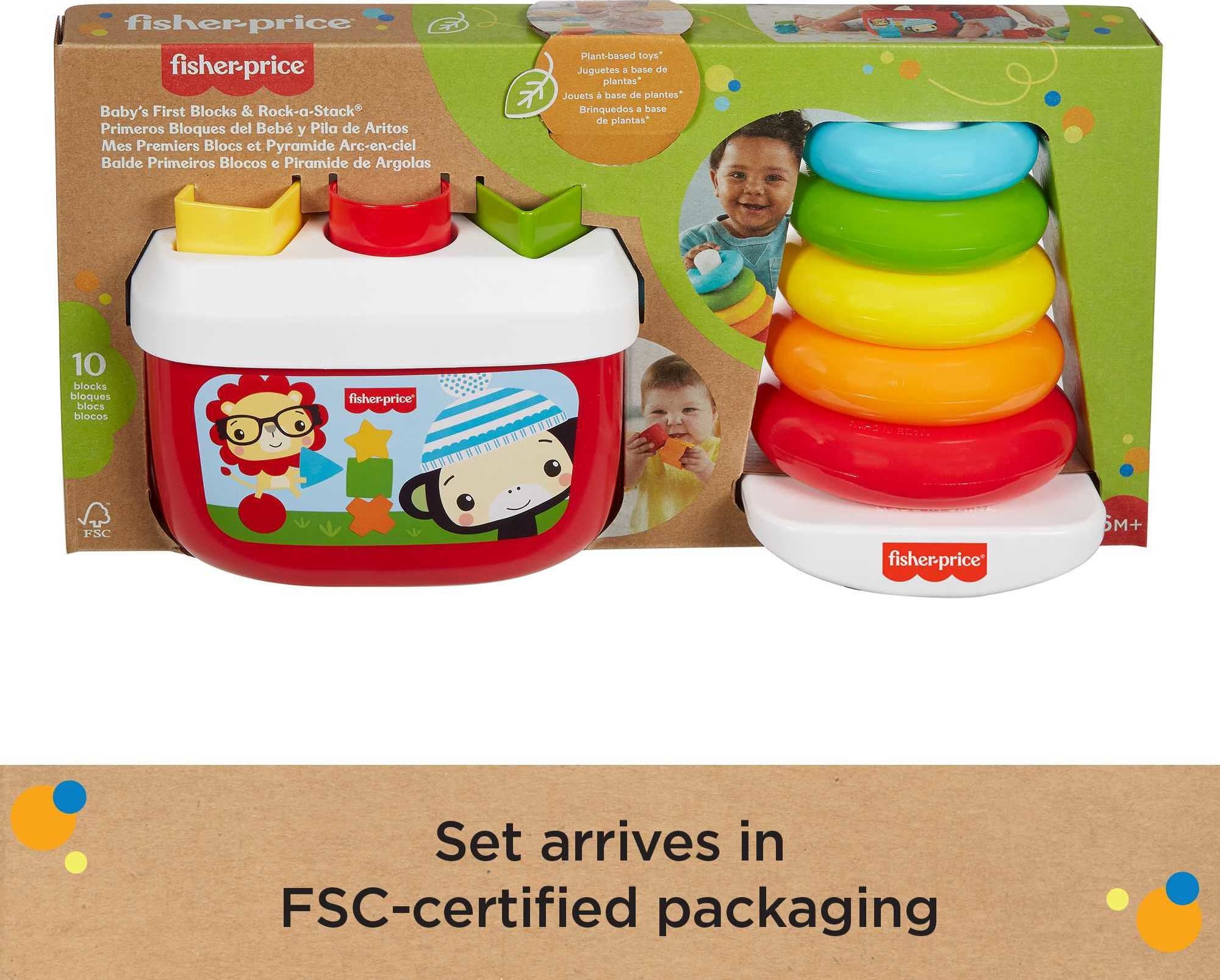 hierba persecucion Un fiel Fisher-Price Baby's First Blocks & Rock-a-Stack Infant Toy Gift Set Made  From Plant-Based Materials - Walmart.com