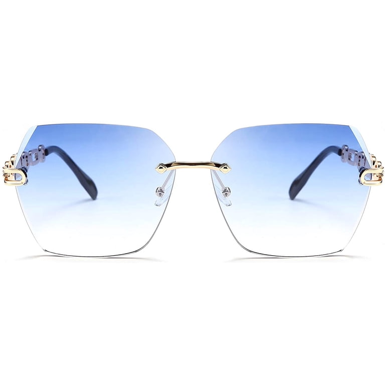 Classic Rimless Sunglasses Women Metal Frame Diamond Cutting Lens FEISEDY, Rimless Sunglasses, B2567, Diamond Cutting Ocean  main image 3
