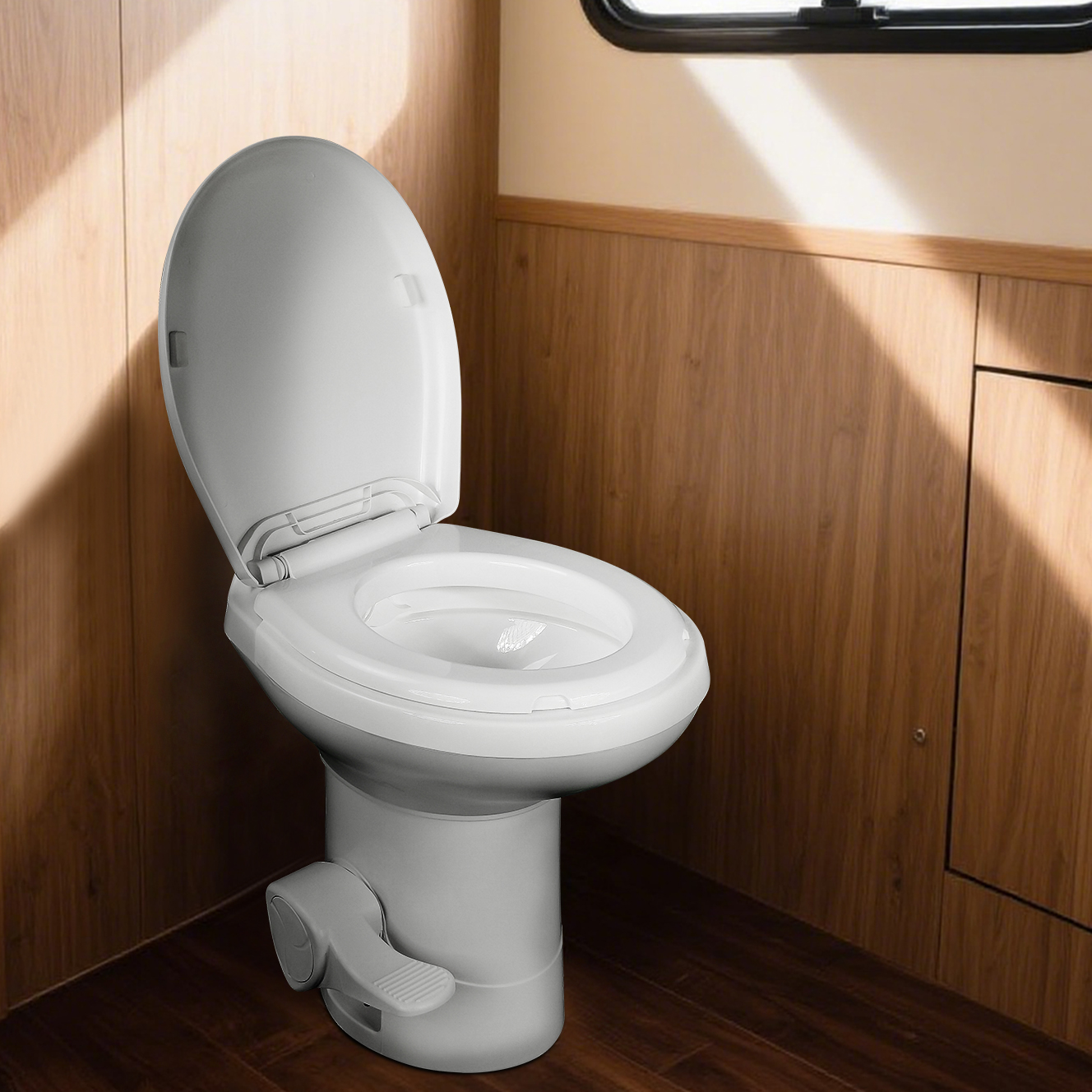 Portable RV Toilet With Pedal Flush, High Profile lightweight toilet - White