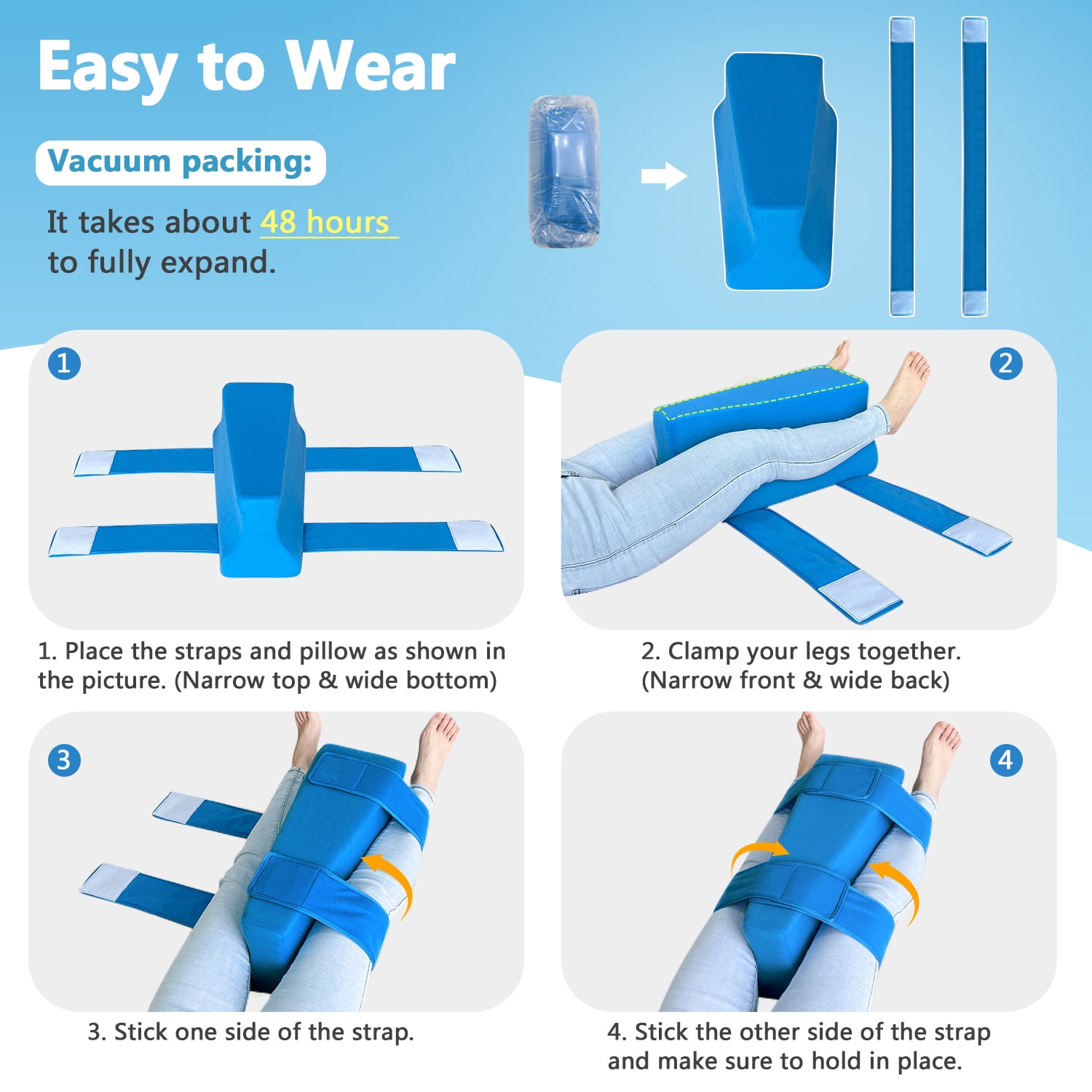 Hip Abduction Pillow for Surgery Recovery, Hip Abductor Pillow, Leg Separator Cushion with Adjustable Straps, Post Hip Replacement Support Foam Wedge for Pain Relief
