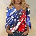 thumbnail image 6 of Women's 4th of July 3/4 Length Sleeve Tops, V Neck Blouses with Button Cuffs American Flag Baggy Summer Business Casual Office Outfits, 6 of 6