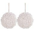 thumbnail image 2 of 2 Pcs Fuzzy Ball Hand Towels, Microfiber Chenille Hand Towel Balls for Bathroom with Hanging Loop, Soft Fast Drying Decorative Hand Bath Towels (Blue+Blue), 2 of 7