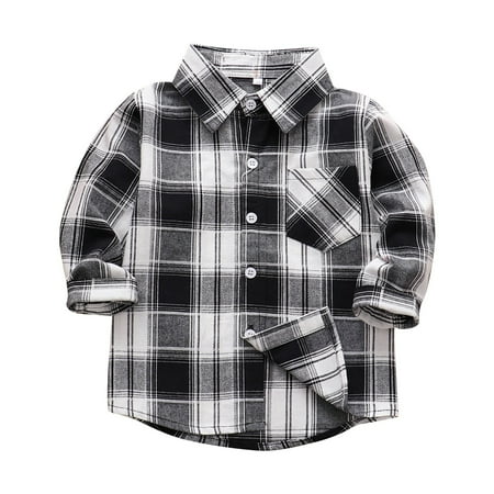 

EHTMSAK Infant Baby Boy Long Sleeve Pockets Jackets Toddler Child Plaid Button Up High Neck Outerwear Fall Winter Cotton Shirts Gray 150