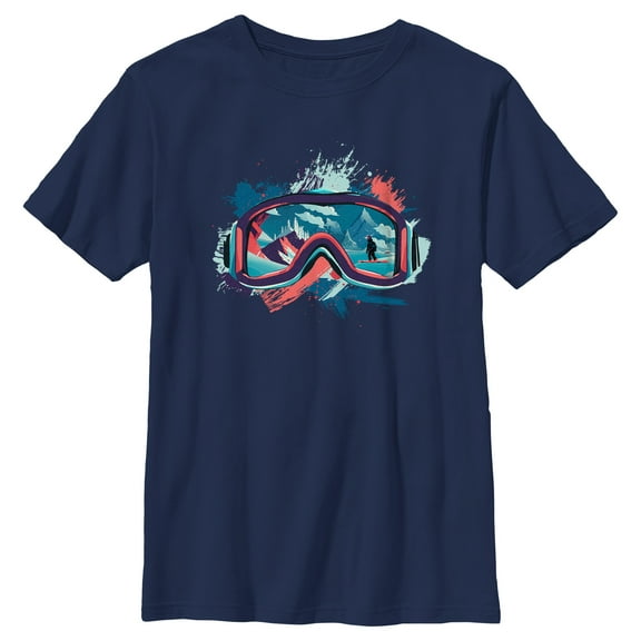 Boy's Lost Gods Snow Goggles Landscape  Graphic Tee Navy Blue X Large