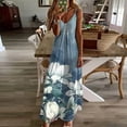 thumbnail image 2 of Uaswgudfs ​Sleeveless V-Neck Floral Summer Dress 2025 - Casual Midi Sundress with Asymmetric Hem & Flowy Design Blue-A S, 2 of 5
