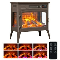 Upstreman Home 24" Freestanding Electric Fireplace Heater, 1000/1500W Retro Electric Stove 5200 BTU Space Heater with 3D Realistic Flame, Remote and Timer, Brown