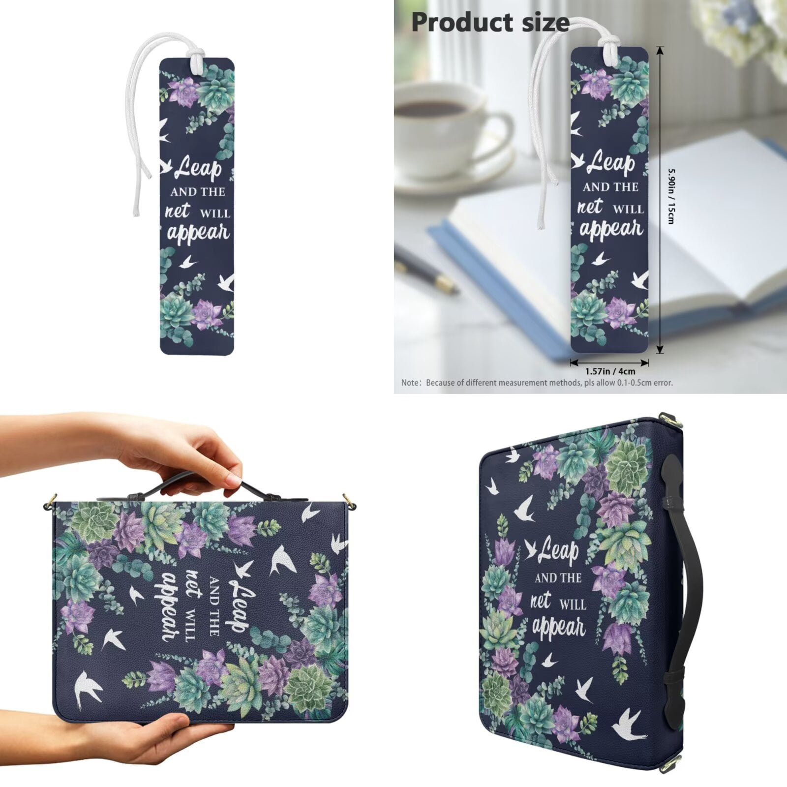 Kuiaobaty Bible Cover for Women Men Church Bible Bag Church Bag with Leather Bookmark Lightweight Bibles Study Accessories with Inspirational Verse Leap and The Net Will Appear