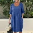 thumbnail image 2 of Riforla Summer Dresses for Women Solid Color Cotton Linen Pockets Tunic Midi Dress Frame Dress Dark Blue S, 2 of 6
