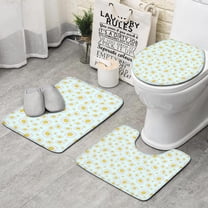 Light Blue Daisy Flower Pattern Bathroom Rugs Sets 3 Piece,Toilet Cover Set,Absorbent Non Slip Bathroom Mats Sets with U-Shaped Contour Rug Toilet Rug Set