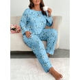 thumbnail image 5 of ValueVibe Plus Size Pajama Sets for Women 2 Piece Crew Neck Long Sleeve Lounge Sets Floral Print Sleepwear with Pocket, Blue 1XL, 5 of 8