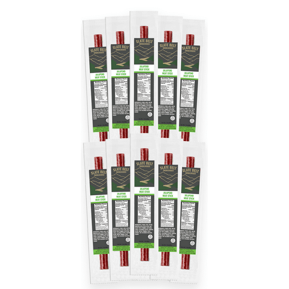 Slate Belt Smokehouse Meat Sticks - Pork and Beef Jerky Sticks Individually Wrapped, Gluten-Free, MSG-Free, No Nitrates, Pork & Beef Sticks (10 Pack, Jalapeno)