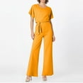 thumbnail image 5 of Huankd Womens Summer Casual Short Sleeve Pants Suit Beach Vacation Romper Belted Dressy Wedding Guest Jumpsuit Jumper Yellow L, 5 of 5