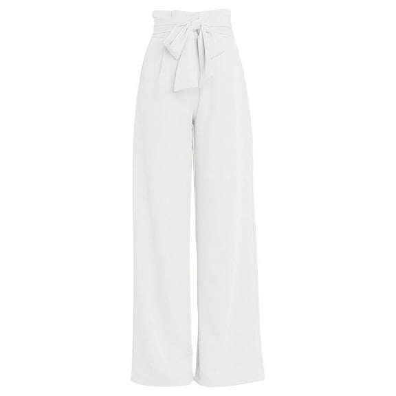 AWXNJUX Women Large Size Casual Pants Polyester Loose Cropped Pants Wide Leg Pants (White,L)