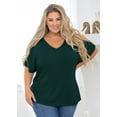 thumbnail image 6 of HKEDES Plus Size Tunic for Women Cold Shoulder Top Dark Green 2X Blouse Short Sleeve Clothing V Neck Shirts Summer Clothes, 6 of 11