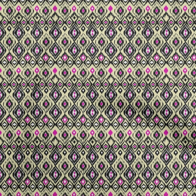 oneOone Polyester Lycra Pale Yellow Fabric Ikat Sewing Craft Projects Fabric Prints By Yard 56 Inch Wide