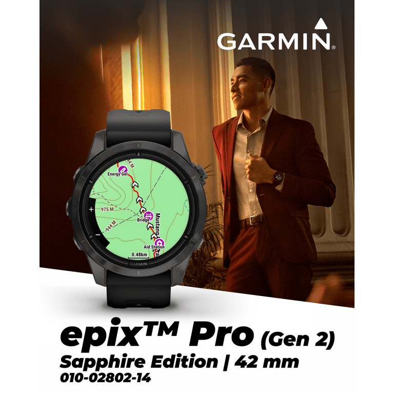 Garmin Epix Pro (Gen 2) Sapphire Edition, 42mm, High Performance Smartwatch, Advanced Training Technology, Built-In Flashlight, Black with Wearable4U